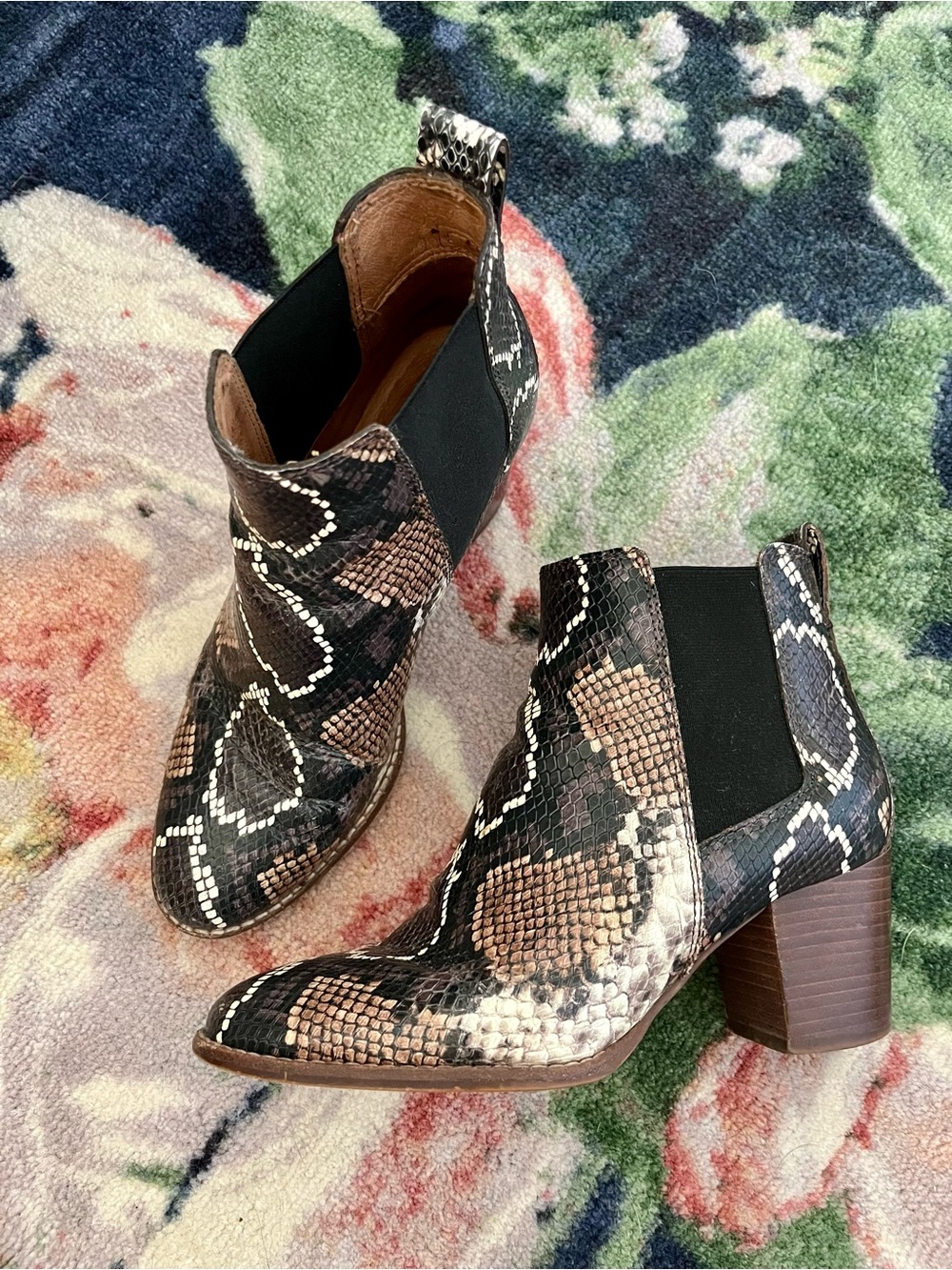 Madewell Snake-Print Ankle Booties in Brown and Black